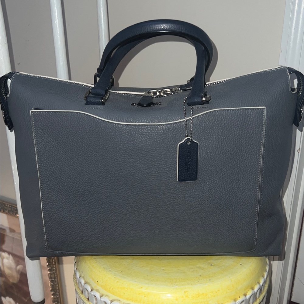 Coach Beckett Briefcase Gray Navy Colorblock
